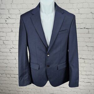 Moss London Navy Slim Fit V2 2 Button Double Vented Notch Blazer Sport Coat 36S